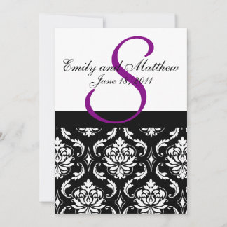 Damask Wedding Invitations Purple Draught #3