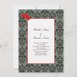 Damask Wedding Invitations with Red Trim Self Host