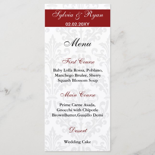 Damask Wedding Menus (Front)