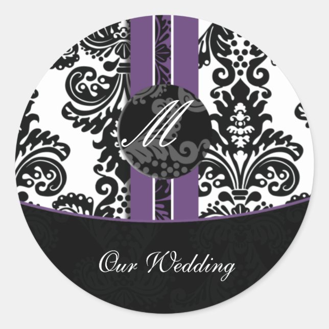 damask Wedding Monogram stickers (Front)