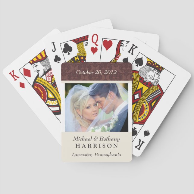 Damask Wedding Photo Personalised Playing Cards (Back)