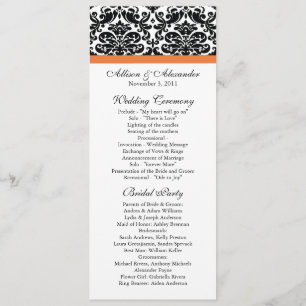Damask Wedding Program Black & Coral Rose Programme