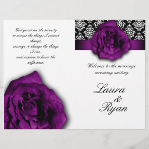 Damask Wedding Program Flyer Purple Rose 2