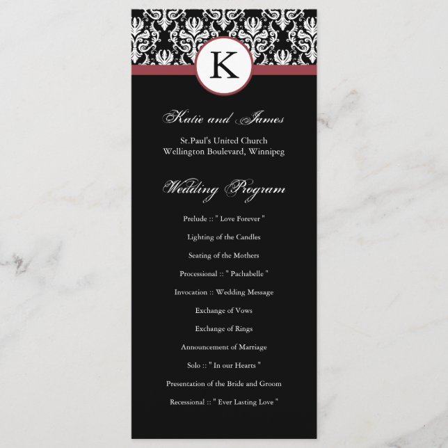 Damask Wedding Program Programme (Front)