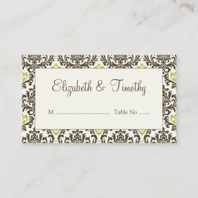 Damask Wedding Reception Escort Cards (Front)