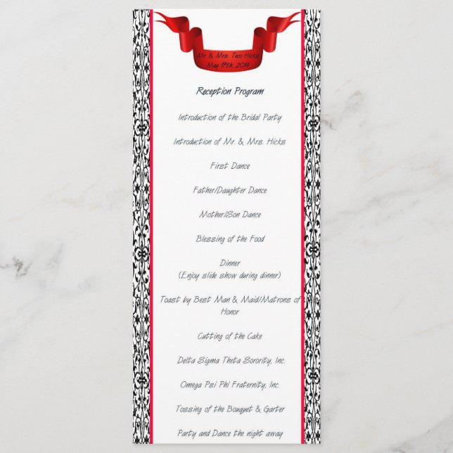 Damask Wedding Reception Program Programme (Front)