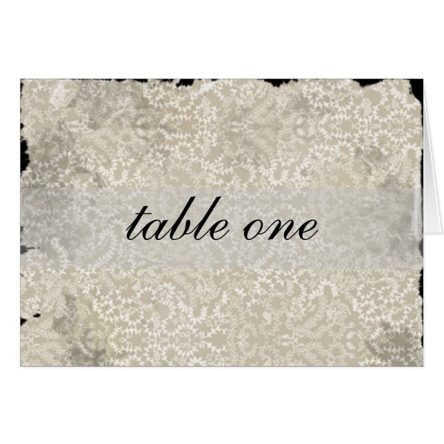 Damask Wedding Reception Table Cards, Black (Front Horizontal)