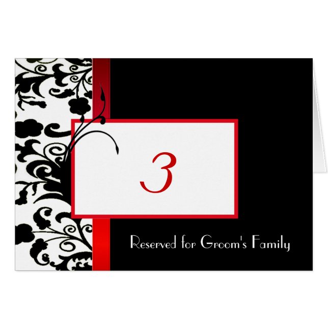 Damask Wedding Table Number Card (Front Horizontal)