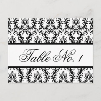 Damask Wedding Table Number Card White Black