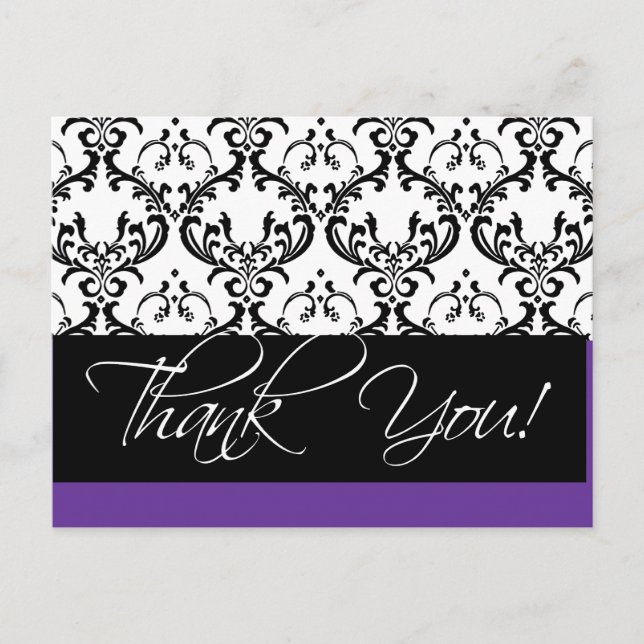 Damask Wedding Thank You Postcards Purple (Front)