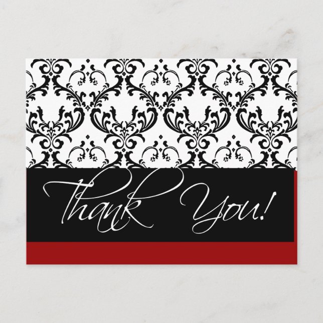 Damask Wedding Thank You Postcards Red (Front)