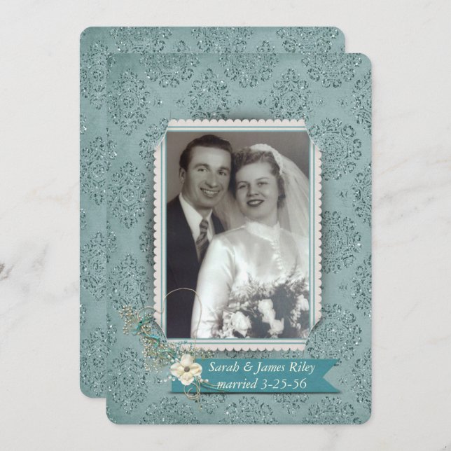 Damask Wedding Vow Renewal with photo Invitation (Front/Back)