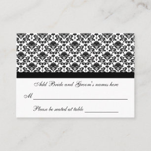 Damask White And Black Formal Seating Place Card