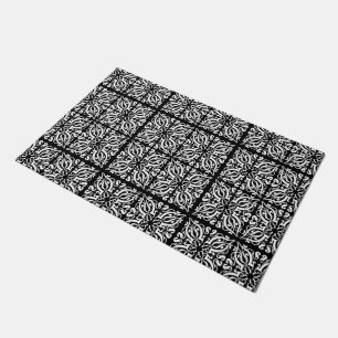 Damask white on black doormat