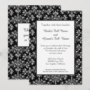 Damask White on Black Editable Wedding Invitation