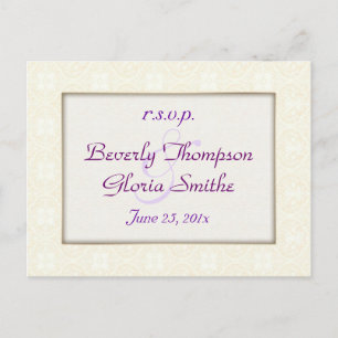 Damask White Wedding RSVP Invitation Postcard