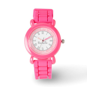 Damask wildflower print pink name wrist watch