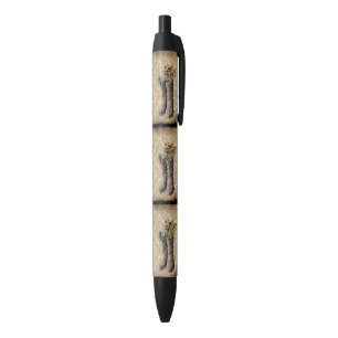 Damask wildflower Western country cowboy boots Black Ink Pen