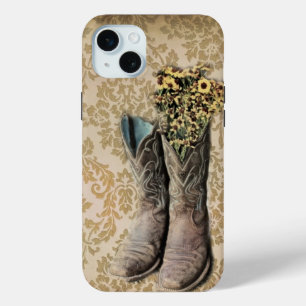 Damask wildflower Western country cowboy boots iPhone 15 Mini Case
