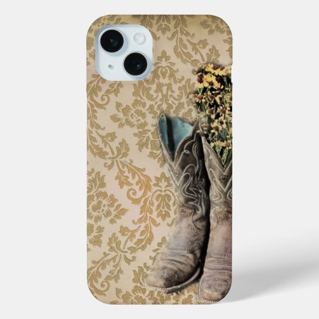 Damask wildflower Western country cowboy boots Case-Mate iPhone Case (Back)
