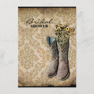 Damask wildflower Western country cowboy boots Invitation