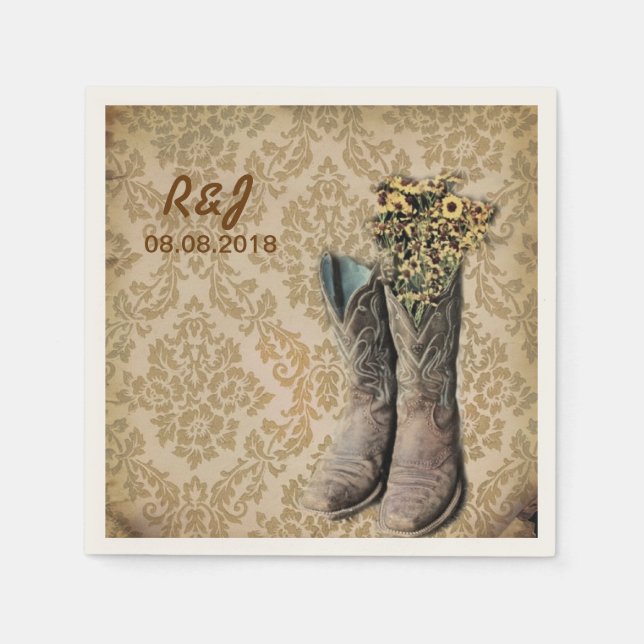 damask wildflower western country cowboy boots napkin (Front)