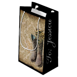 Damask wildflower Western country cowboy boots Small Gift Bag