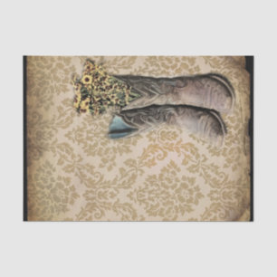 Damask wildflower Western country cowboy boots Tissue Paper