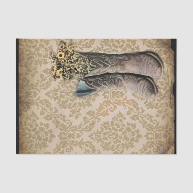 Damask wildflower Western country cowboy boots Tissue Paper (Front)