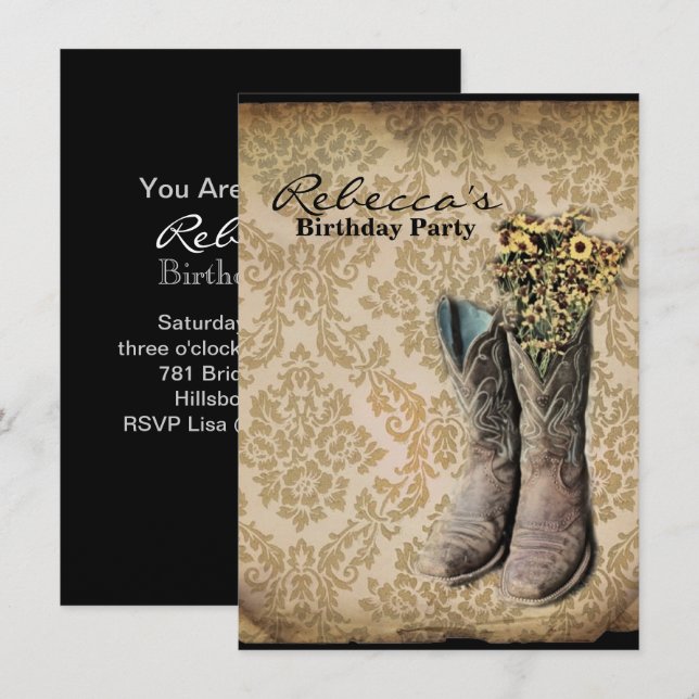 Damask wildflower Western country cowboy party Invitation (Front/Back)