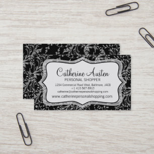 Damask wildflowers everyday black business card
