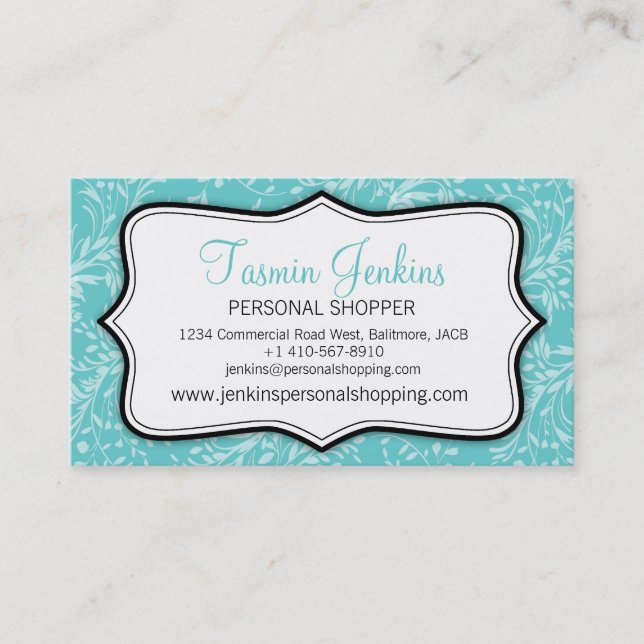 Damask wildflowers everyday teal business card (Front)