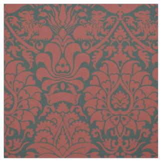 Damask with Lions, Dark Red on Black Fabric