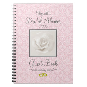 Damask with Rose Shower Guest Book Customise Colou