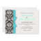 Damask With Turquoise Bow Wedding Invitation