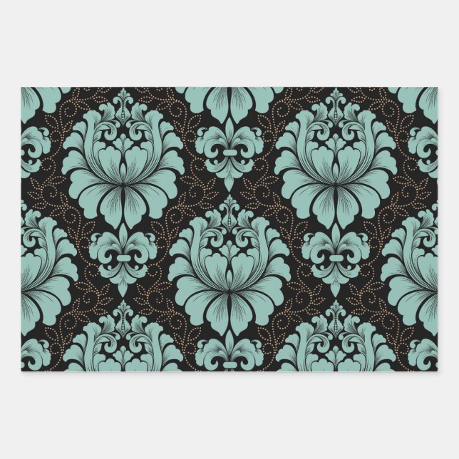 Damask Wrapping Paper Flat Sheet Set of 3 (Front)