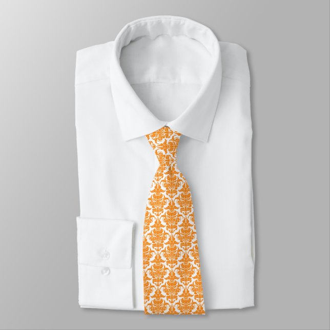 Damask - Yellow Orange on White Tie (Tied)