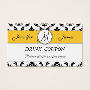 Damask Yellow Wedding Free Drink Coupon Card