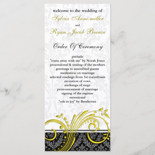 damask yellow Wedding program Programme (Front)