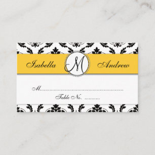 Damask Yellow Wedding Reception Place Card