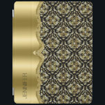 Damasks & Metallis Frame Black, Gold & Diamonds 2 iPad Cover<br><div class="desc">Elegant black gold and touch of diamonds glitter vintage floral damasks with metallic stainless steel frame. Customisable monogram.</div>