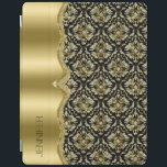 Damasks & Metallis Frame Black, Gold & Diamonds 2 iPad Cover<br><div class="desc">Elegant black gold and touch of diamonds glitter vintage floral damasks with metallic stainless steel frame. Customisable monogram.</div>