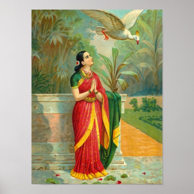 Damayanti and the Swan by Raja Ravi Varma Poster (Front)