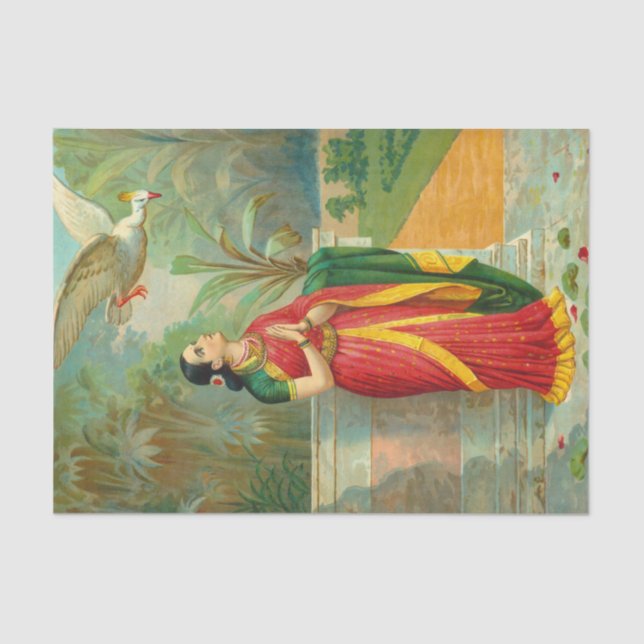 Damayanti and the Swan by Raja Ravi Varma Tissue Paper (Front)