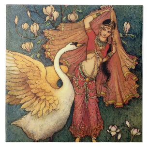 “Damayanti and the Swan” by Warwick Goble Tile
