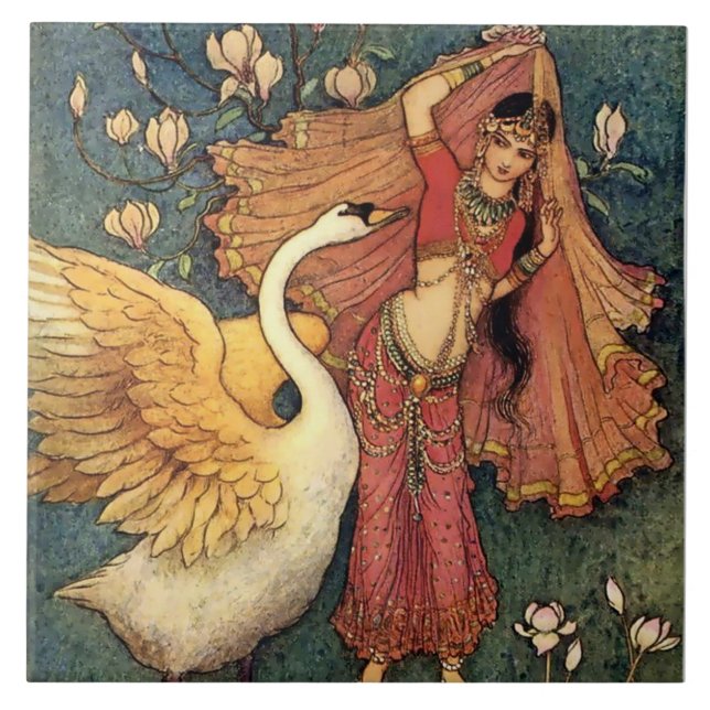 “Damayanti and the Swan” by Warwick Goble Tile (Front)