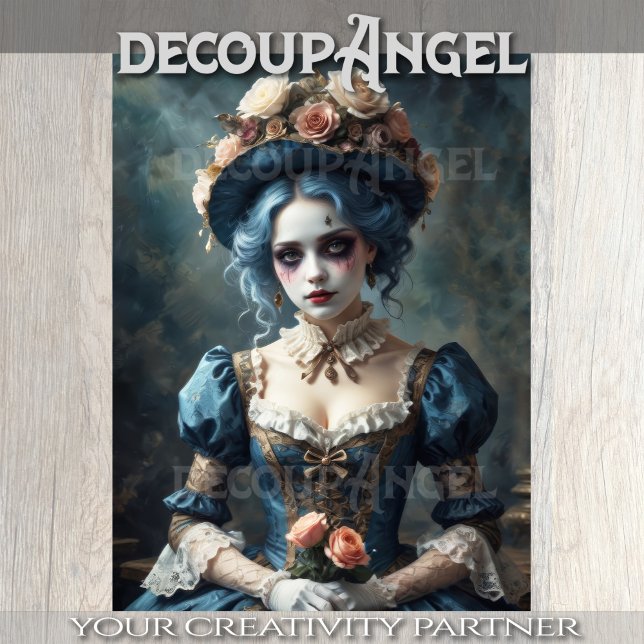 Dame in Costume with Flowers - Decoupage - Tissue Paper (Creator Uploaded)