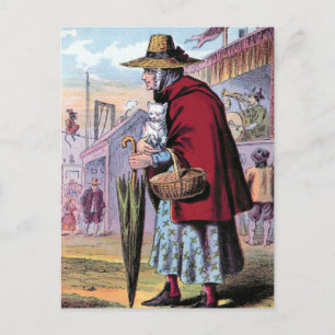 Dame Trot buys the Cat Vintage Illustration Postcard