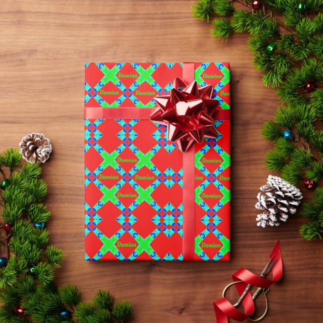 DAMIAN ~ Pattern Red Green Blue Shades ~ Wrapping Paper (Holiday Gift)