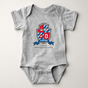 Damien boys D name meaning knights shield bird Baby Bodysuit